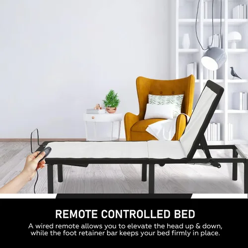 Miniatura 7 de Greaton Base de cama ajustable de 15 pulgadas con telas decorativas, inclinación de la cabeza con control remoto con cable, barra protectora
