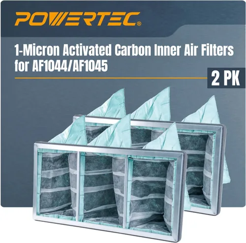 POWERTEC 75113-P2 Filtro de aire de carbón activado, filtros interiores de 1 micrón para WEN 3417 AF1270/POWERTEC AF1044 AF1045/Powermatic PM1200,