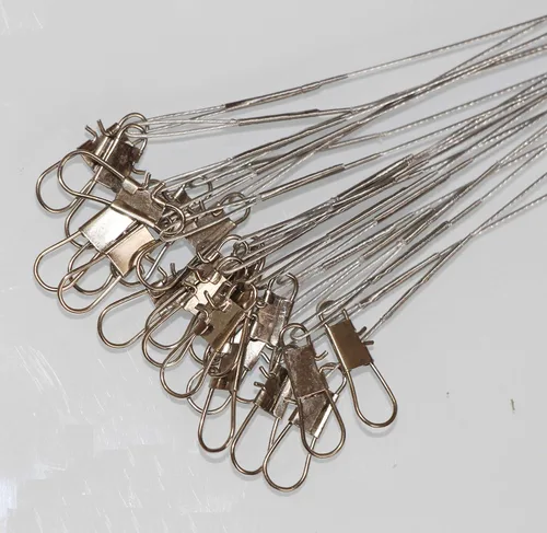 Miniatura 4 de 50 líderes de alambre de pesca de alta resistencia con revestimiento de nailon para líneas de pesca con giros y broches de presión de 6 pulgadas, 50