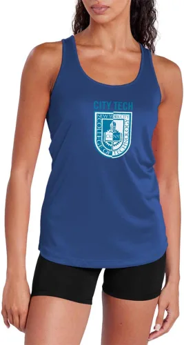 Miniatura 62 de Camiseta deportiva sin mangas oficial de NCAA Collegiate para mujer, con espalda cruzada, colección con logotipo primario