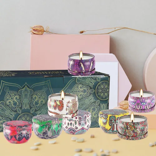 Miniatura 5 de Set de regalos de velas perfumadas de 24 piezas, velas de Adviento de cera de soja en lata de viaje para el hogar, velas en frasco de 2.5 oz