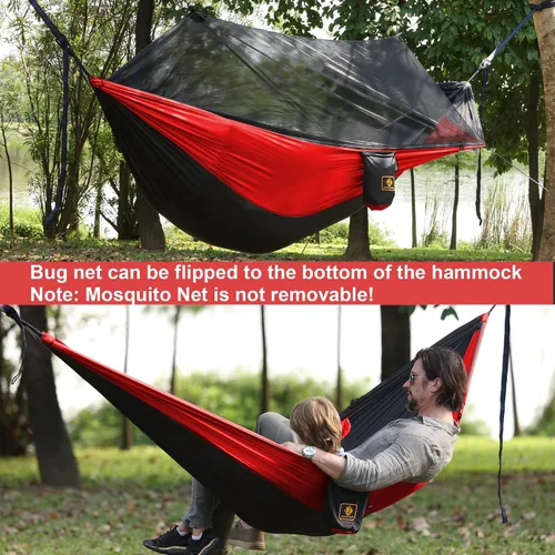 Miniatura 3 de Hamaca de camping con red, hamacas ligeras portátiles de viaje con correas para árboles y mosquetones sólidos en forma de D, hamaca de nailon