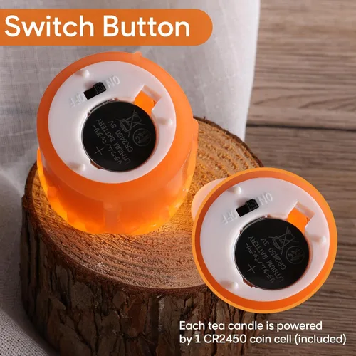 Miniatura 4 de Eywamage Velas votivas sin llama de cera de goteo naranja con pilas remotas, velas LED pequeñas de 2 x 2 pulgadas, juego de 6