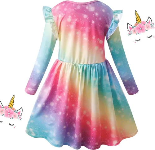 Miniatura 2 de VASCHY Vestido para niñas, suave, elástico, casual, con volantes, para uso diario, para niñas pequeñas, grandes, ropa de 2 a 10 años