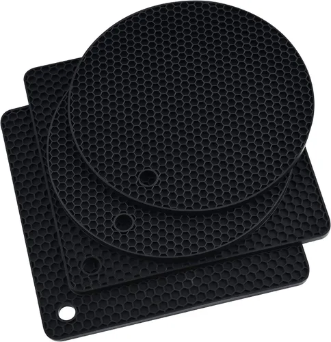 Salvamanteles, salvamanteles de silicona para platos calientes, tapete de silicona negra, tapete antideslizante resistente al calor, juego de