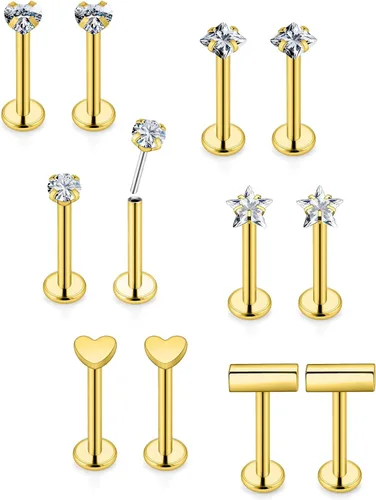 Miniatura 9 de Aretes de nariz de acero quirúrgico 316L con parte trasera plana de 16G, piercing de labio Medusa Labret Monroe, Tragus Forward Helix, Caracola