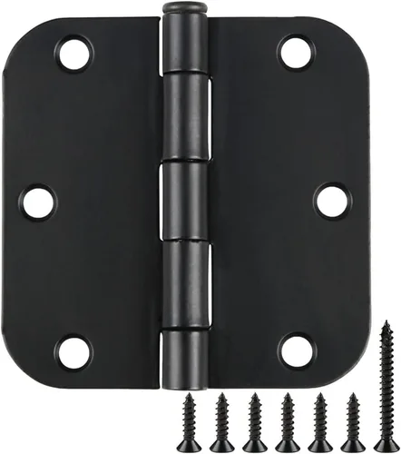 Paquete de 12 bisagras redondeadas para puerta, con radio de 5/8 de pulgada, negro mate, 3.5 x 3.5 pulgadas Negro mate redondeado