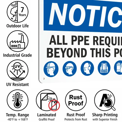 Miniatura 10 de SmartSign Aviso - Todo el PPE necesario más allá de este punto" Letrero Aluminio de 10 x 14 pulgadas