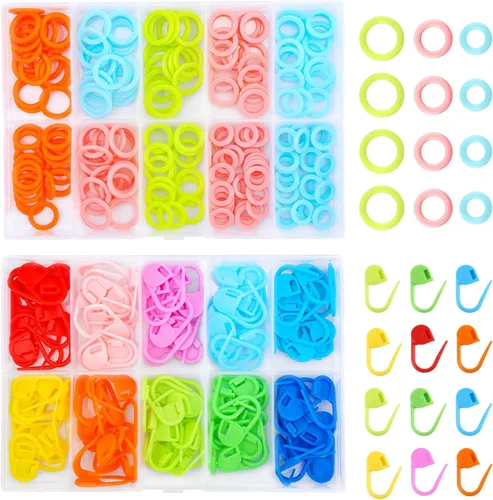 LUNARM 340 marcadores de anillo de puntada y coloridos clips de aguja de punto de ganchillo con 2 cajas de almacenamiento para costura artesanal
