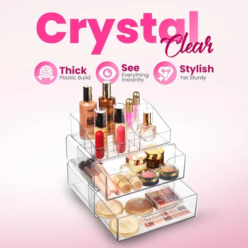 Miniatura 3 de Masirs Organizador de maquillaje acrílico transparente con cajones, almacenamiento de tocador cosmético para cuidado de la piel, accesorios