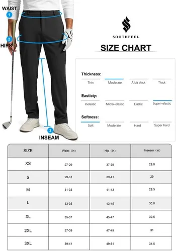 Miniatura 7 de Soothfeel Pantalones de golf para hombre con 5 bolsillos, ajustados, elásticos, casuales, de viaje, pantalones de trabajo para hombre