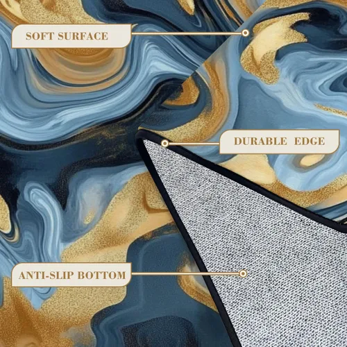 Miniatura 5 de 32"x 48" Boho Area Rugs Marble Texture Seamless Pattern Silver Gold Grey Blue Black Abstract Washable Low Pile Carpet Non Slip Floor Mat Soft for