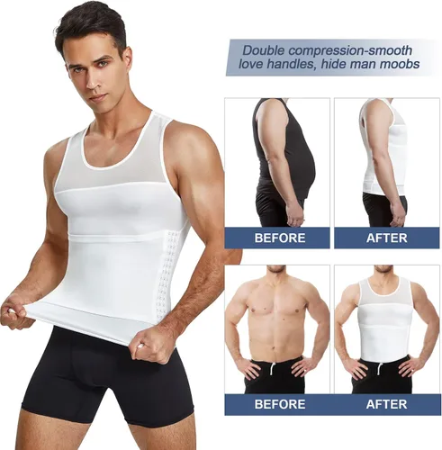 Miniatura 4 de Camisas de compresión para hombre, faja moldeadora de pecho, control de abdomen, moldeador de cuerpo, camiseta interior adelgazante, chaleco