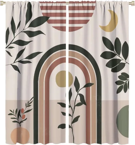 Miniatura 9 de Cortinas opacas de arte abstracto de mediados de siglo para dormitorio, cortinas modernas de estilo bohemio con hojas geométricas florales, cortinas