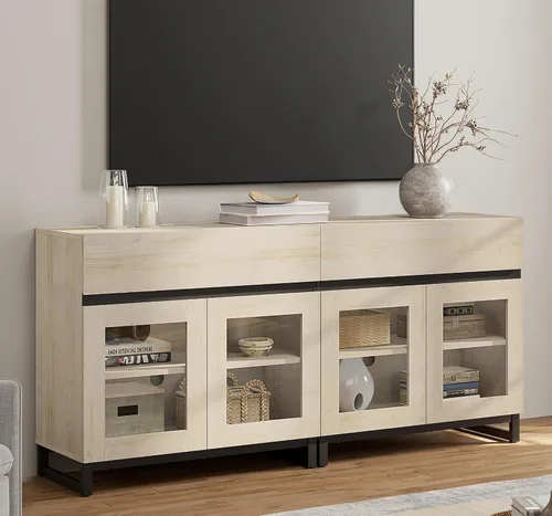 Miniatura 18 de WAMPAT Moderno soporte de TV con puertas de vidrio para televisores de 32 a 40 pulgadas, consola central de entretenimiento con estantes ajustables