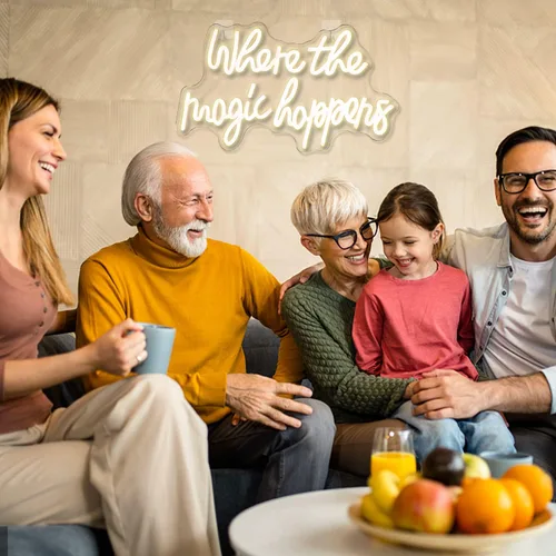 Miniatura 5 de Letrero de neón con texto en inglés «Where The Magic Happens», luz LED blanca cálida para decoración de pared, letras alimentadas por USB, luz