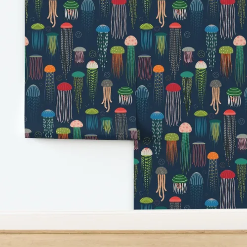 Miniatura 4 de Muestras de papel tapiz para despegar y pegar, medusas brillantes y modernas, animales coloridos océanos, natación, criaturas marinas, decoración