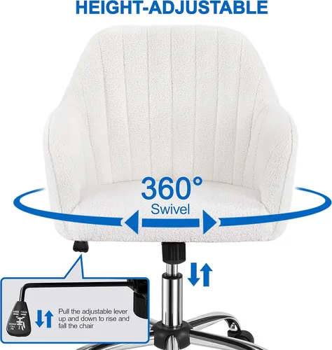 Miniatura 5 de Yaheetech Boucle - Silla de tocador de escritorio con respaldo, cómoda silla rodante de oficina con ruedas, ergonómica, altura ajustable, giratoria