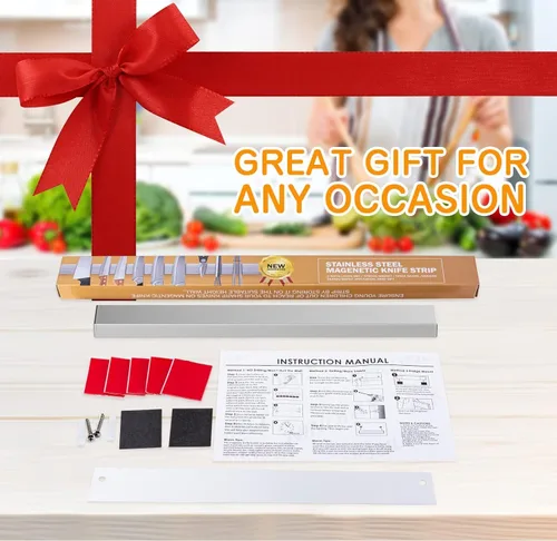 Miniatura 5 de Ninonly Portacuchillos magnético de 12 pulgadas para refrigerador, tira magnética de acero inoxidable de doble cara para pared, sin perforaciones