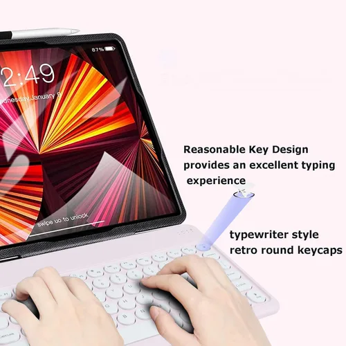 Miniatura 6 de Combo de teclado y mouse inalámbricos Bluetooth rosa, portátil, pequeña, delgada, compacta, ergonómica, de viaje, teclado inalámbrico para iPhone