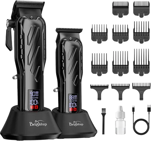 Brightup Cortadora de pelo de peluquería [sin escobillas de 9000 RPM e inalámbricas] para hombres, juego de cortaúñas y recortadoras profesionales