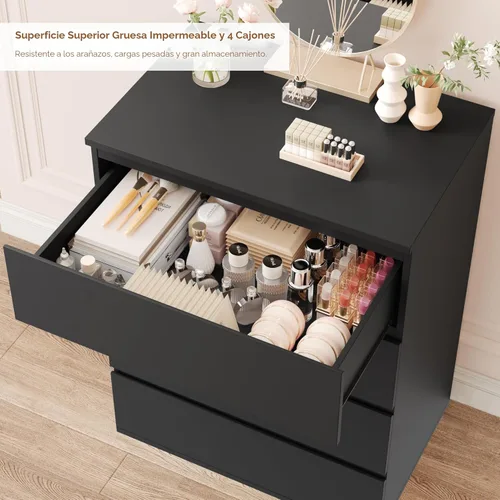 Miniatura 7 de FOTOSOK Cómoda Negra, Cómoda de 4 Cajones Cofre de Almacenamiento Moderno de Cajones 23.6L x 15.7A x 31.5Al pulg, Cómodas Negras Gabinete