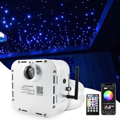 Kit de luces de fibra óptica de alta luminosidad AMKI Twinkle de 32 W, 1000 piezas, para techo estrellado, 0.076 cm 5 m de fibra óptica, RGBW,