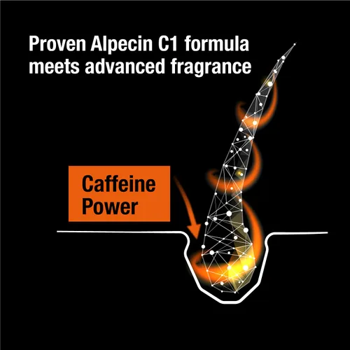 Miniatura 3 de Alpecin Caffeine Shampoo C1 Black Edition, Champú natural para el crecimiento del cabello para el cabello fino con niacina, mentol y aceite
