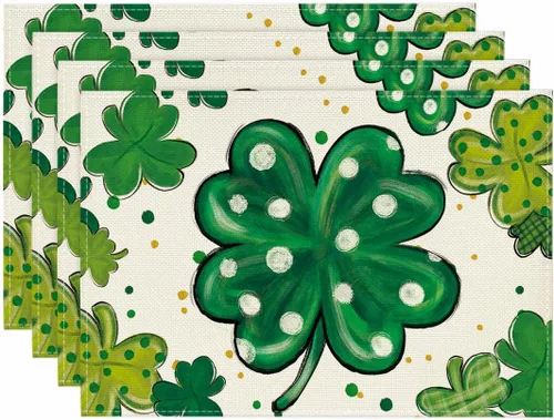 Artoid Mode Dot Shamrock Luck of The Irish St. Patrick's Day - Juego de 4 manteles individuales de 12 x 18 pulgadas para decoración de fiestas,