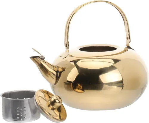 KALLORY Tetera de acero inoxidable con colador, tetera pequeña y pequeña de metal para acampar, hervidor de agua hirviendo, tetera superior