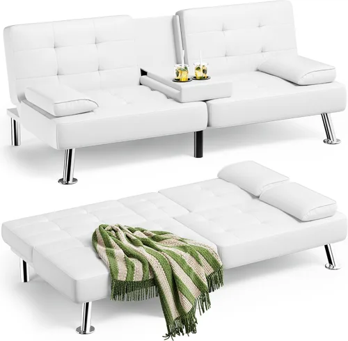 Miniatura 9 de Homall Sofá Cama Futón, Sofá Futón de Cuero con Reposabrazos Removibles, Sofá Cama Reclinable para Dormir Ajustable con Portavasos Dobles para Sala