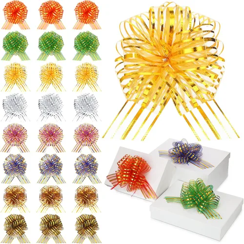 Poen 24 Piezas Lazos de Organza con Cordón de Navidad de 6 Pulgadas Lazos Grandes de Cinta para Envolver Regalos Manualidades para Envolver Regalos