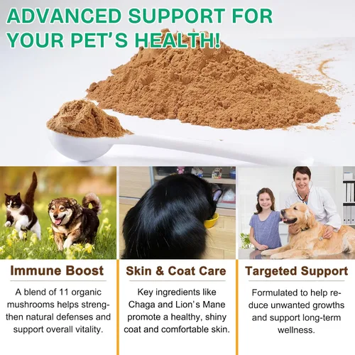 Miniatura 5 de Suplemento de hongos en polvo para perros y gatos, 11 complejos beneficiosos de hongos para apoyo inmunológico, protección celular, salud cardíaca