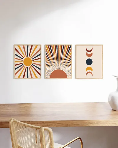 Miniatura 4 de HAUS AND HUES Arte de pared moderno de mediados de siglo, decoración bohemia para pared, juego de 3 impresiones artísticas de sol, decoración
