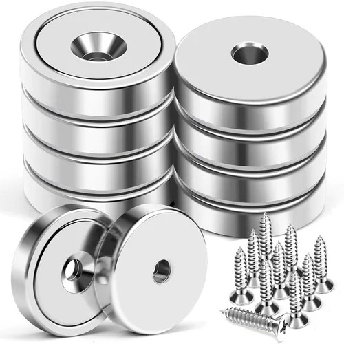 Miniatura 15 de MIKEDE Imanes fuertes con agujeros, 110 libras + imanes de neodimio fuertes con tornillos inoxidables para montaje en pared, imán de base redonda