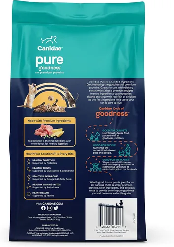 Miniatura 2 de CANIDAE Pure Limited Ingredients Paquete de comida seca prémium para gatos, recetas de pollo, salmón y atún de peso saludable, 5 libras