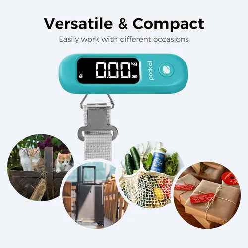 Miniatura 5 de pack all Báscula de equipaje de 110 libras, báscula digital de equipaje de mano, báscula de peso para maleta de viaje con pantalla LCD, batería