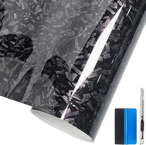 Miniatura 19 de LZLRUN Rollo de Vinilo Negro de Fibra de Carbono Mate Forjado con Liberación de Aire, Lámina Adhesiva, Película para Calcomanía DIY de Automóvil
