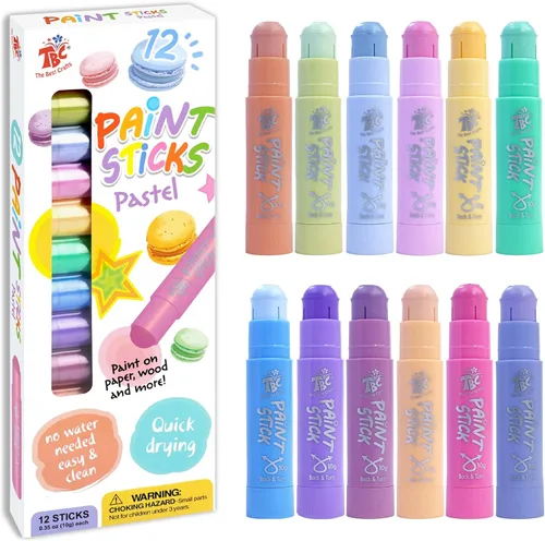 Miniatura 12 de TBC The Best Crafts Barras de pintura para niños de 2 a 8 años, 12 colores clásicos, lavables, no tóxicos, varillas de pintura al temple