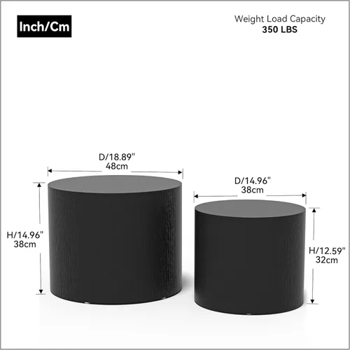 Miniatura 2 de Juego de 2 mesas auxiliares anidables para sala de estar, juego de mesa auxiliar redonda moderno, mesa auxiliar circular de madera y muebles Negro