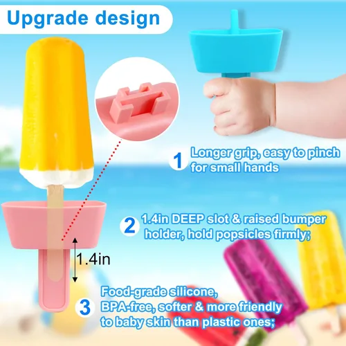 Miniatura 3 de AIERSA 4 soportes de silicona para paletas para niños, sin goteo, reutilizables, sin ensuciar, con popote integrado para aspirar golosinas 4 piezas