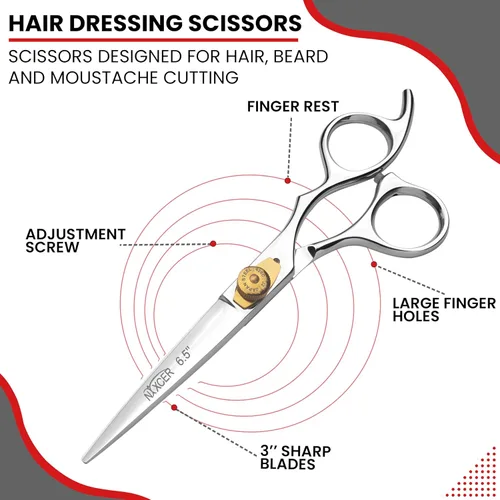 Miniatura 2 de Tijeras de corte de pelo – Serie de tijeras de afeitar afiladas – 6.5 pulgadas con ajuste fino – Tijeras de pelo de acero inoxidable profesionales