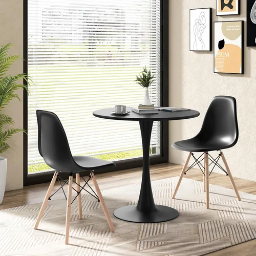 Miniatura 3 de Giantex Juego de mesa de comedor redonda para 2, mesa de cocina de 32 pulgadas y sillas con patas de madera maciza, asientos de plástico, marco