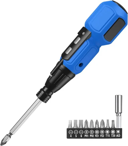 LOFICOPER Juego de destornilladores eléctricos, mini kit de destornilladores inalámbricos con soportes para puntas, luz de trabajo LED, cable de Azul