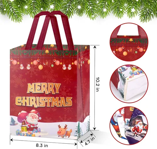 Miniatura 5 de Fayayuan Paquete de 16 bolsas de regalo de Navidad de tamaño mediano, bolsas reutilizables no tejidas con asas, perfectas para envoltura