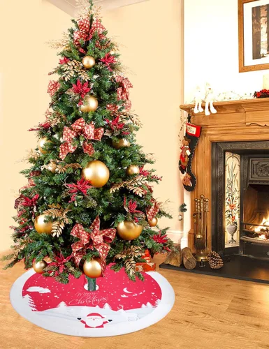 Miniatura 4 de Falda de árbol de Navidad, 48 pulgadas Falda de árbol de Navidad a cuadros de búfalo rojo y negro, falda de árbol de Navidad rústica gruesa