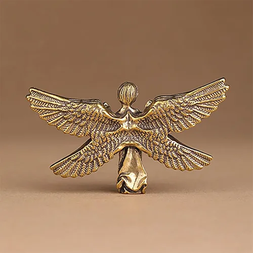 Miniatura 5 de Estatua de ángel de bebé rezando de cobre, bonita escultura conmemorativa de querubines de seis alas, portátil, tamaño pequeño, decoración