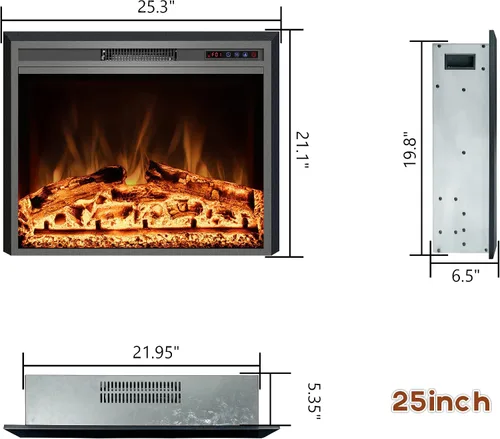 Miniatura 6 de Chimenea eléctrica, insertos de chimenea eléctrica de 25 pulgadas, calentador de chimenea empotrado con control remoto, colores de llama ajustables
