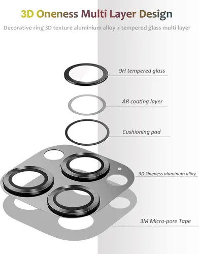 Miniatura 4 de Protector de lente de cámara de metal compatible con iPhone 13 Pro Max/iPhone 13 Pro Cubierta de cámara de metal Protector de pantalla de vidrio