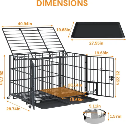 Miniatura 2 de aboxoo Jaula de metal resistente para perros de 42/48 pulgadas para 2 perros/perros grandes, toda de metal con parte superior abierta apilable, Negro